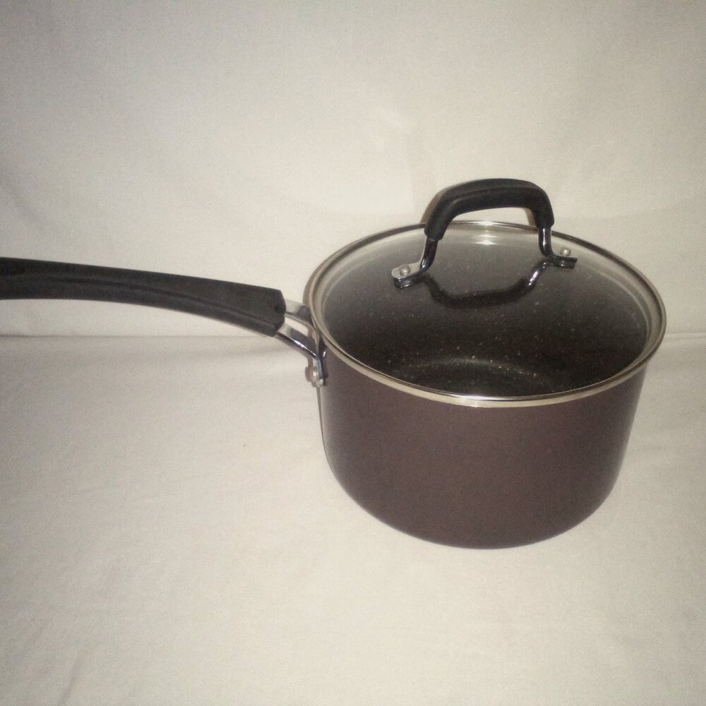 Non-Stick Pot & Glass Lid:  3.75 Quart - 3.5 Liter.  Sturdy.  Great Condition